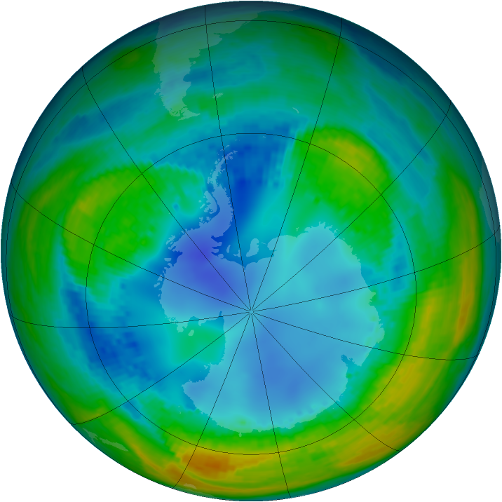 Antarctic ozone map for 09 August 2004